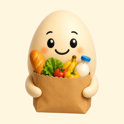 La mascotte de Nos courses, un œuf souriant